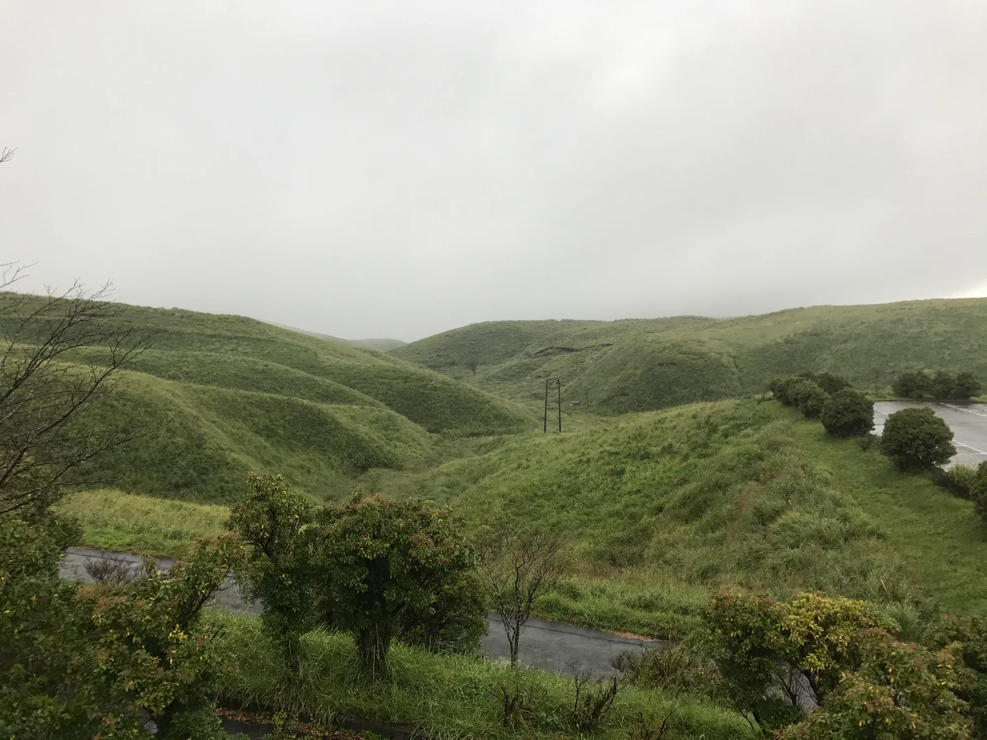 雨霧中的大觀峰茶店附近山坡景觀