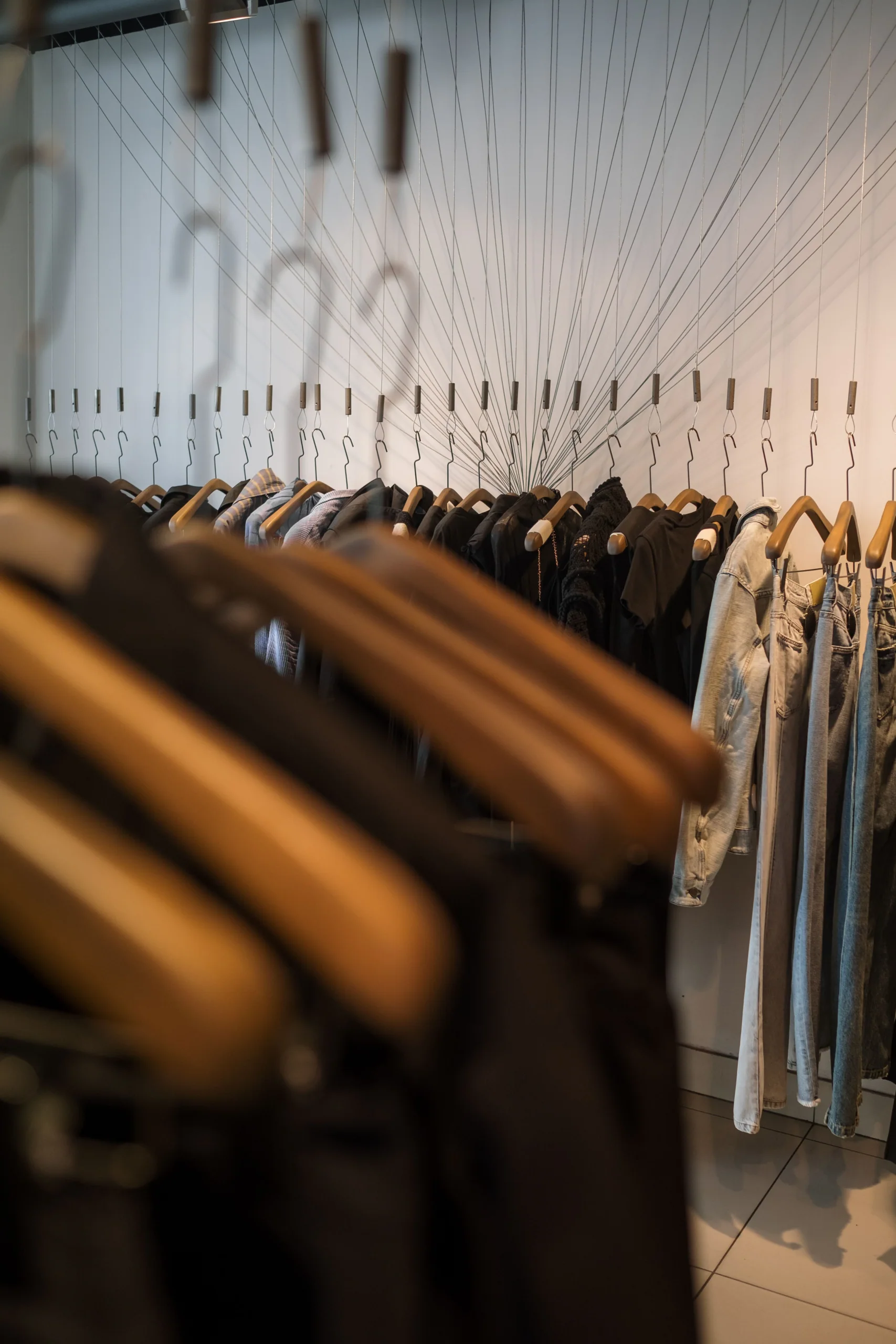 服飾店內一排掛在衣架上的衣物