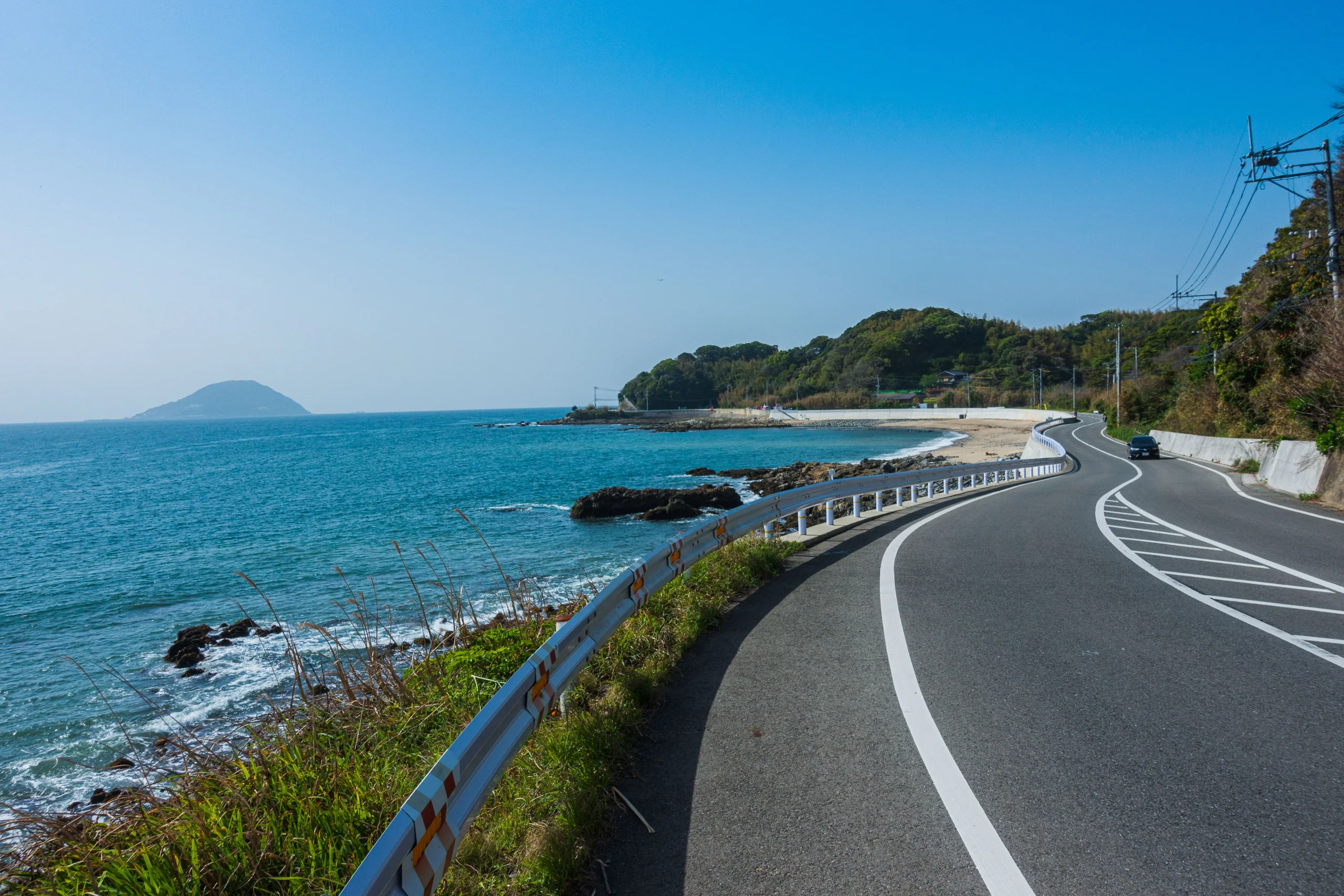 福岡縣沿岸公路、海灣與晴日海面