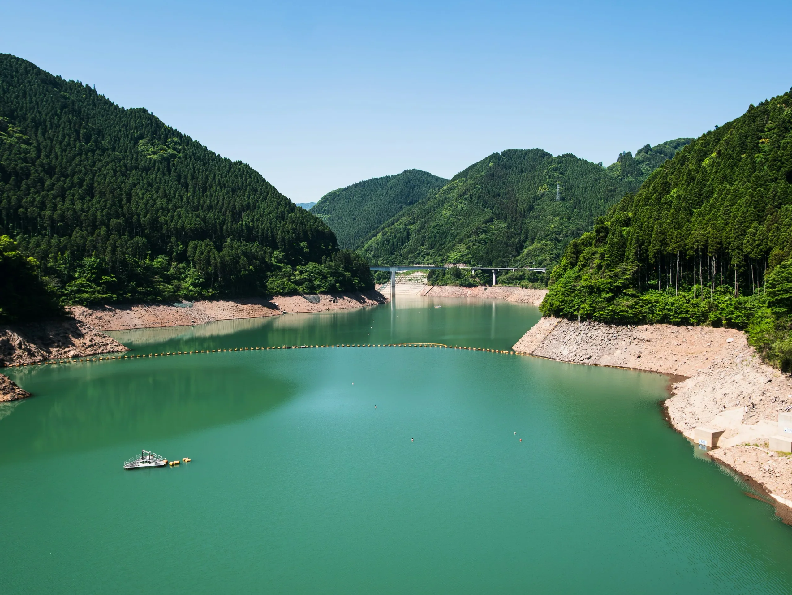 日田山區水域與森林山巒景色