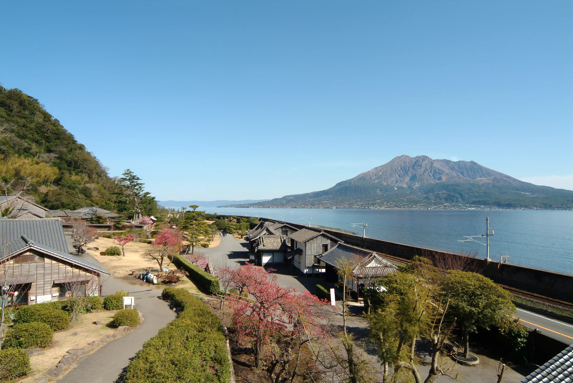 仙巖園庭園、鹿兒島灣與櫻島同框的借景景色